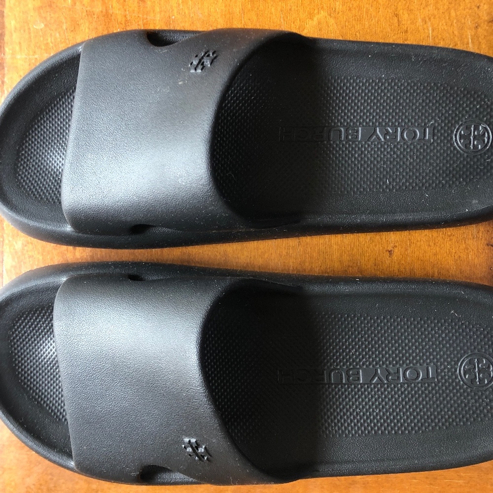 Tory Burch Shower Slide, Black, Size 10